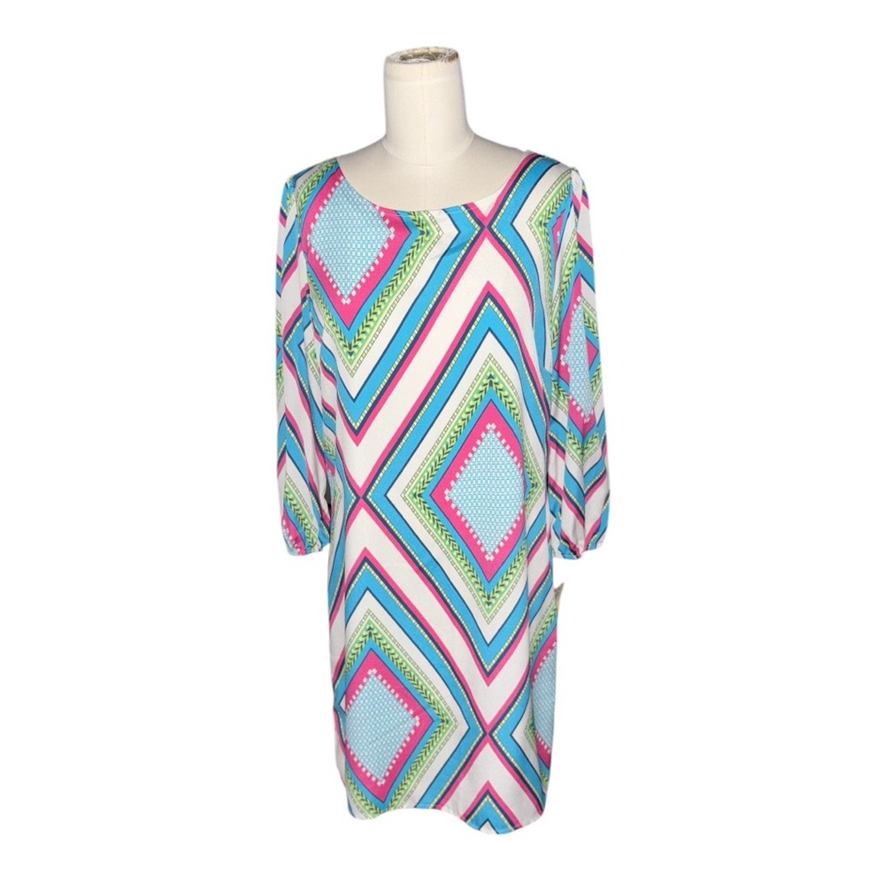 Impeccable Pig Pink & Blue Vibrant Geometric Dress
